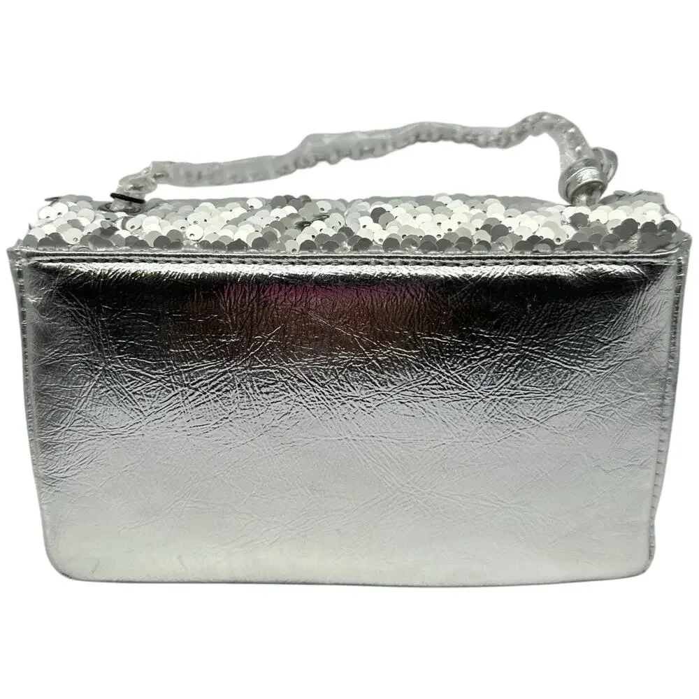 Nicole Miller Sequin Chevron Quilted Shoulder‎ Bag Chain Crossbody Purse Puffy